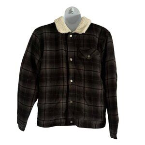 Free Assembly Men's Faux Shearling Lined Jacket In Black/Gray Check, Size XL